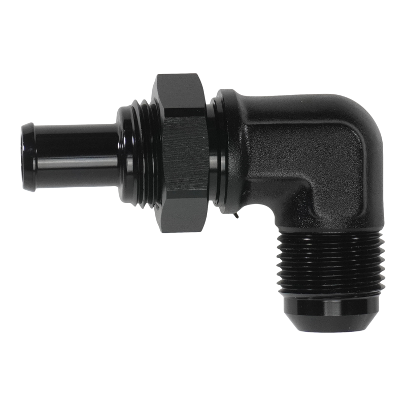 DeatschWerks 10AN Male Flare Bulkhead to 1/2in Hose Barb 90-Degree