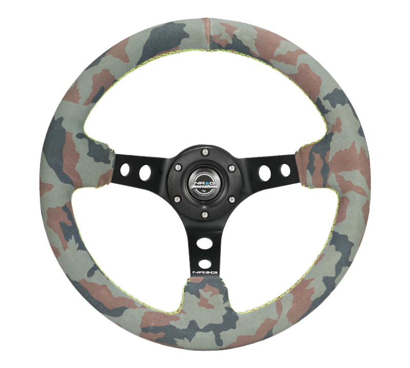 NRG Reinforced Steering Wheel (320mm) Sport/Suede Steering Wheel w/ Camo Pattern & Green Stiching