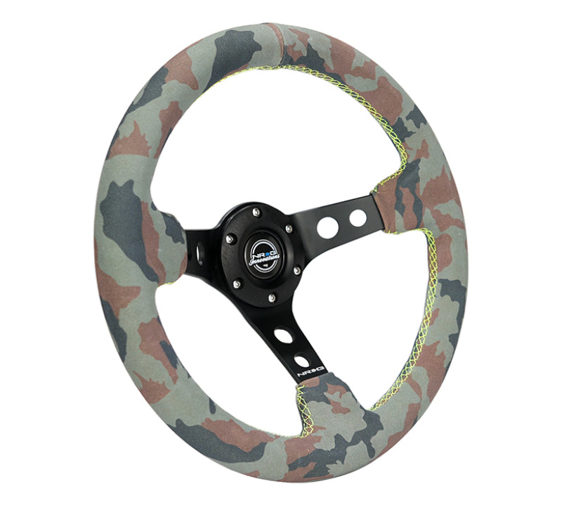 NRG Reinforced Steering Wheel (320mm) Sport/Suede Steering Wheel w/ Camo Pattern & Green Stiching